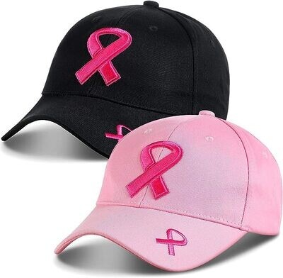 BREAST CANCER AWARENESS BASEBALL CAPS - 2 PIECES PK/BLK.
