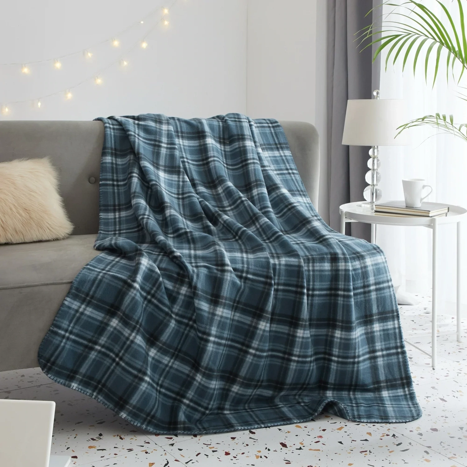 Super Soft Plush Throw Blanket - Navy Plaid