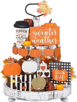 TIERED TRAY DECOR SET - FALL SWEATER WEATHER 15 PIECE SET