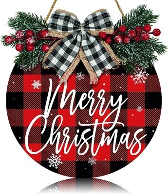 Red Buffalo Plaid MERRY CHRISTMAS Door Hanger