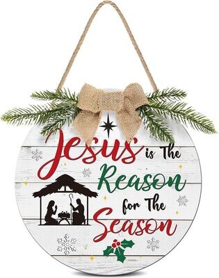 Wooden Door Hanger Wreath - JESUS IS THE REASON - WHITE