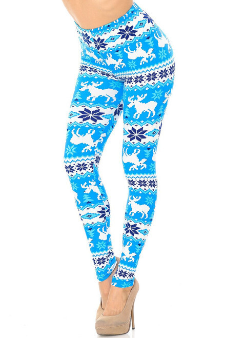PLUS SIZED LEGGINGS - ICY BLUE REINDEER PRINT