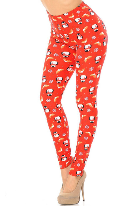 PLUS SIZED LEGGINGS - RED PENGUINS PRINT