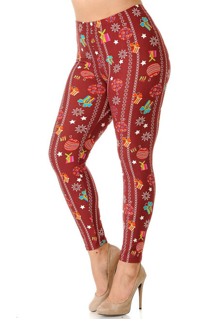 PLUS SIZED LEGGINGS - BURGUNDY ORNAMENT PRINT