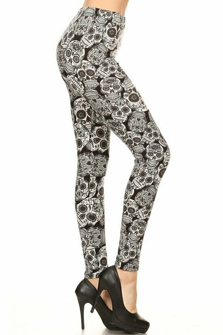 PLUS SIZED LEGGINGS - CHARCOAL SUGAR SKULL