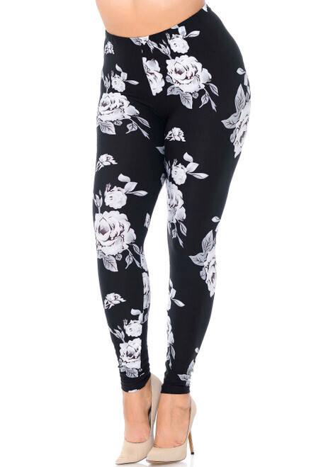​EXTRA PLUS SIZED LEGGINGS - WHITE ROSE PRINT