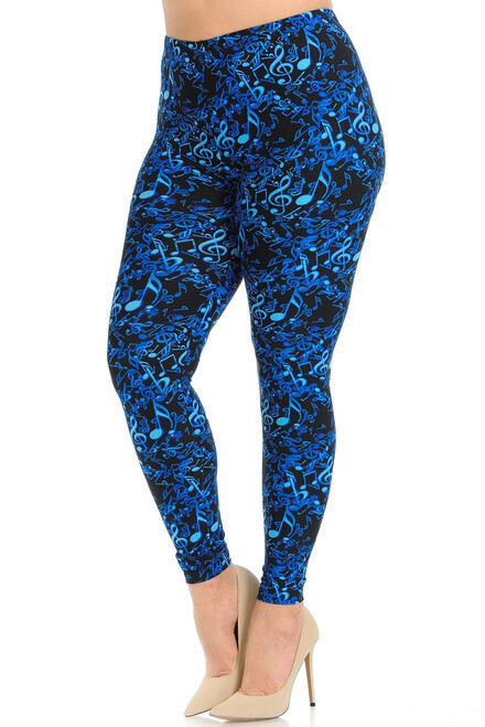 ​EXTRA PLUS SIZED LEGGINGS - BLUE MUSIC NOTE