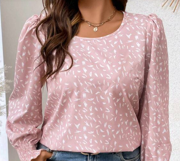 Plus All Over Print Puff Sleeve Top