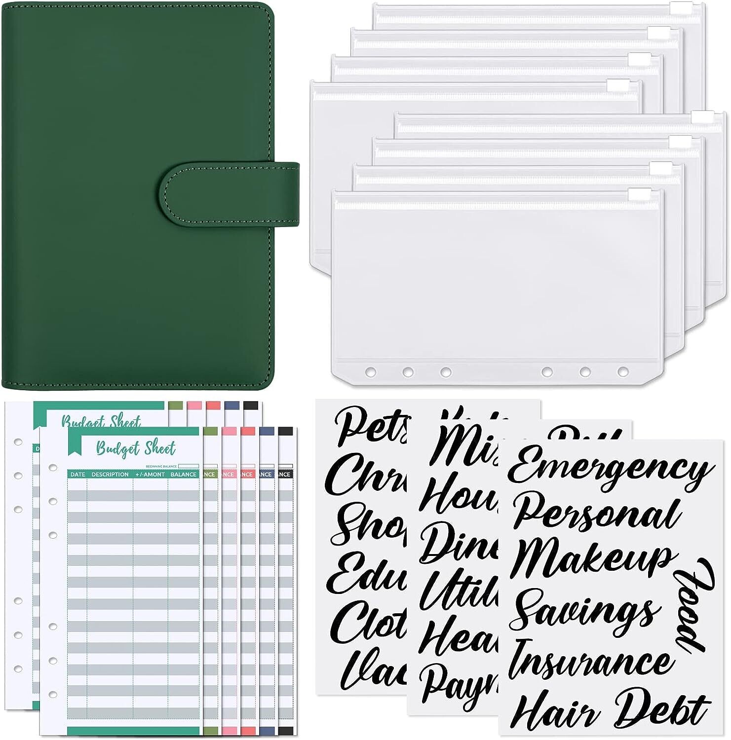 Budget Binder with Envelopes &amp; Expense Sheets  - Dark Green