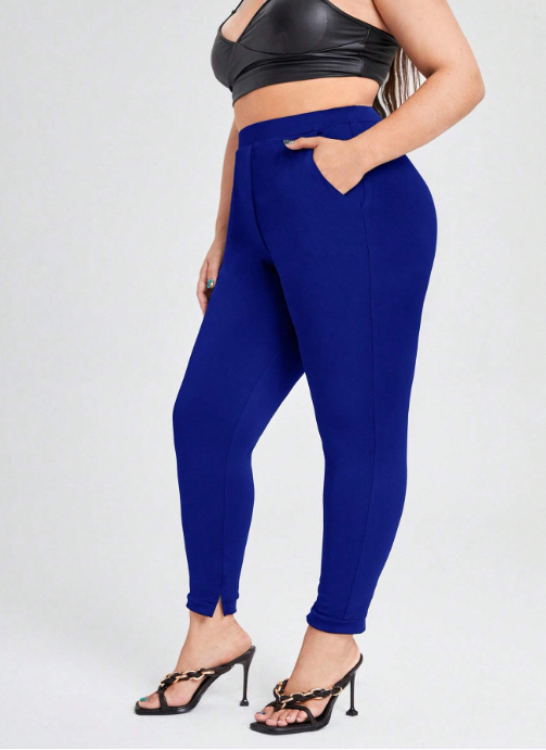 Plus Solid High Waisted Skinny Pants - ROYAL