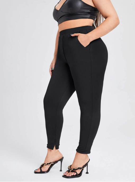 Plus Solid High Waisted Skinny Pants - BLACK