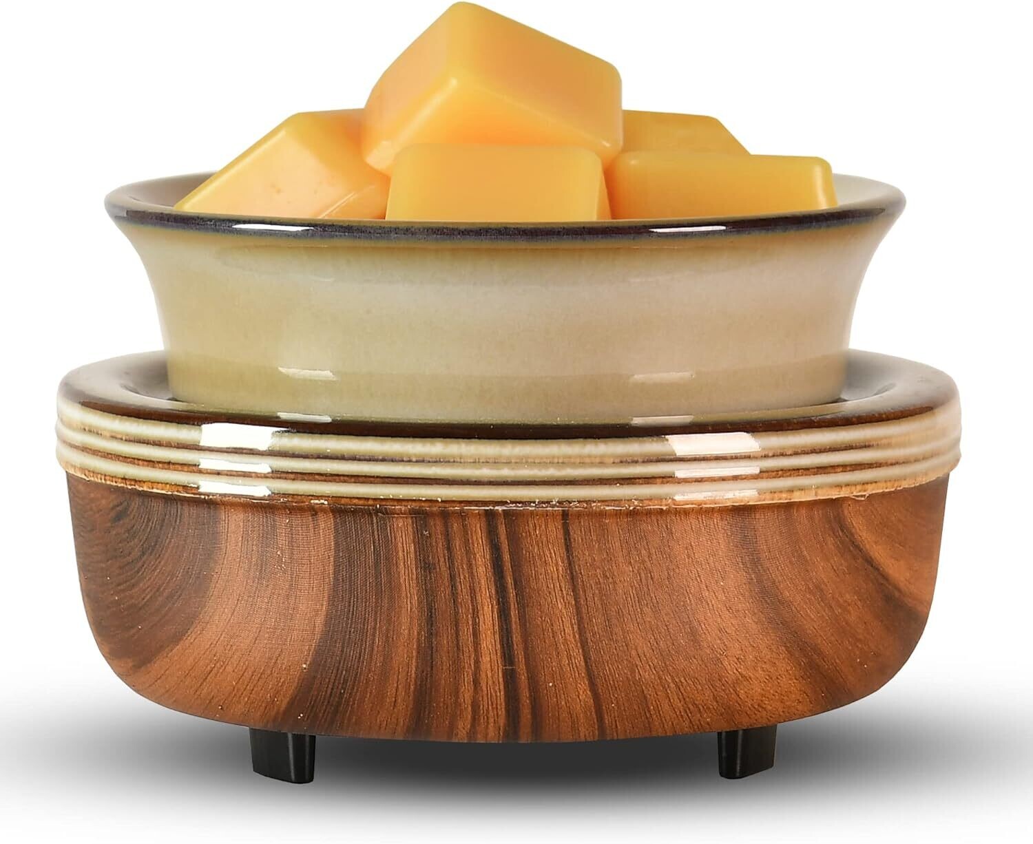 CLASSIC WOODEN ELEGANCE 3-in-1-Candle Wax Cube Tart Melter Warmer Scented Fragrance Aroma Oil Burner Tart Warmer - WALNUT