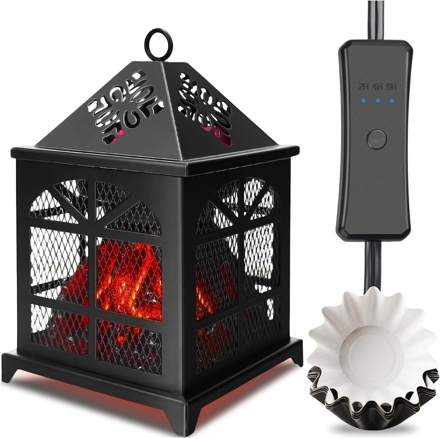 COVERED METAL 4-in-1-Candle Wax Cube Tart Melter Warmer Scented Fragrance Aroma Oil Burner Tart Warmer - FIREPIT BLACK