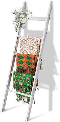 5-Tier Blanket Ladder Wooden - Whitewashed 5.3FT(63'') tall