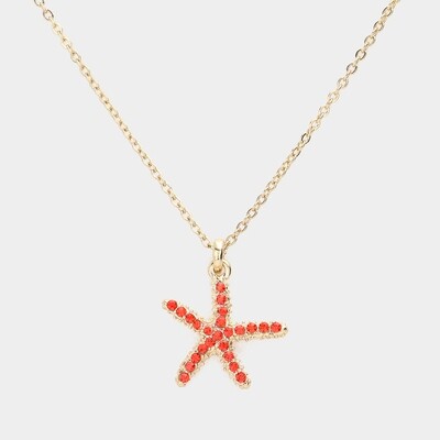 Rhinestone Paved Starfish Pendant Necklace- SIAM