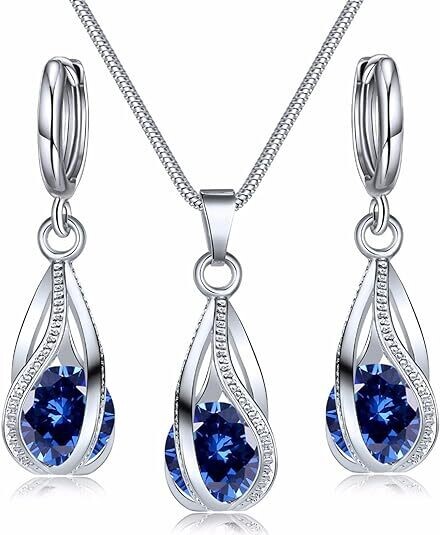CZ NECKLACE AND EARRINGS SET - SAPPHIRE