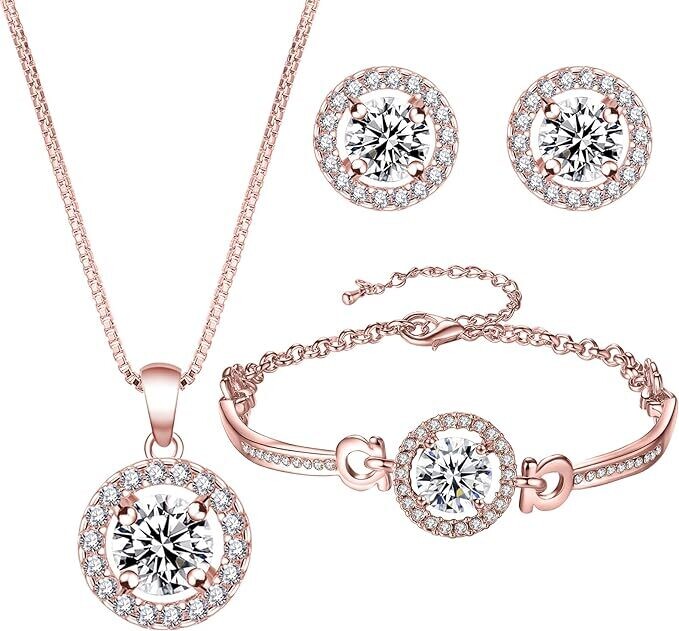 3 PIECE CZ NECKLACE /BRACELET/EARRINGS SET - ROSE GOLD