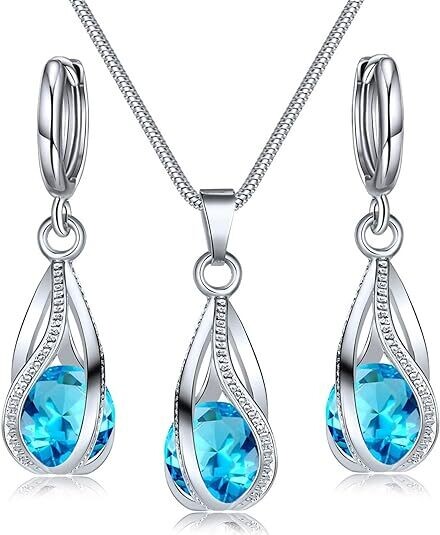 CZ NECKLACE AND EARRINGS SET - CAMBRIDGE BLUE