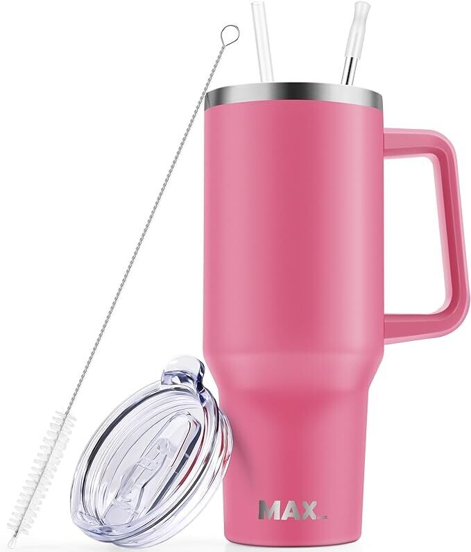 40 oz Tumbler with Handle and Straw Lid- ROSE