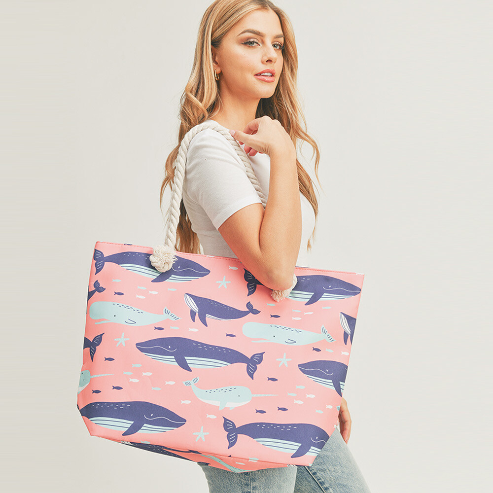 Whale Patterned Beach Tote Bag
