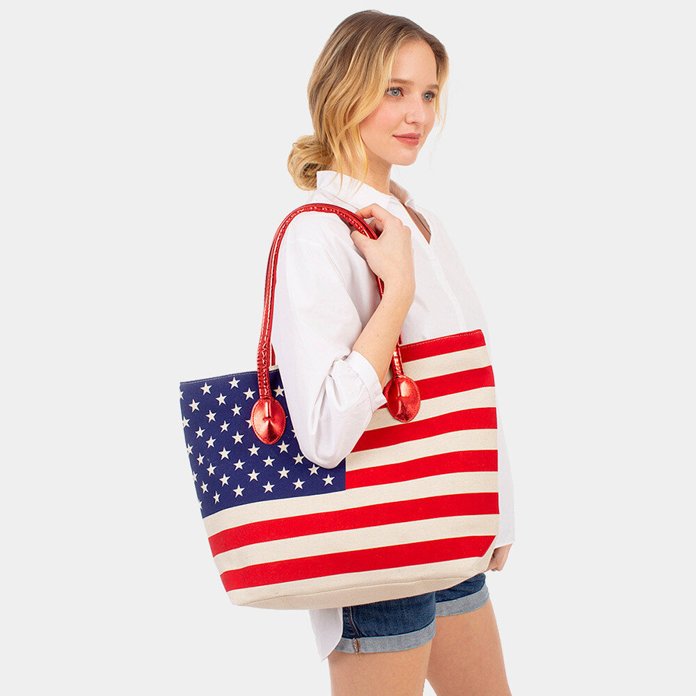 American USA Flag Printed Beach Tote Bag