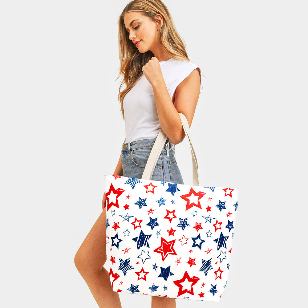 American USA Flag Star Patterned Beach Tote Bag