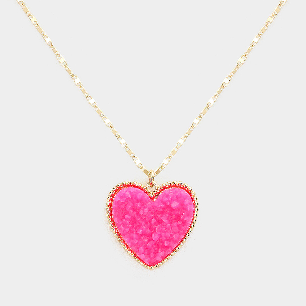 Druzy Heart Pendant Necklace - PINK