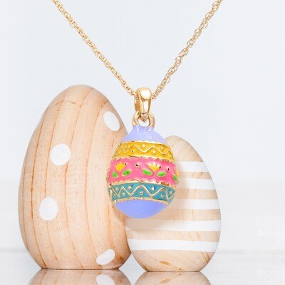 Enamel Easter Egg Pendant Necklace - GOLDTONE