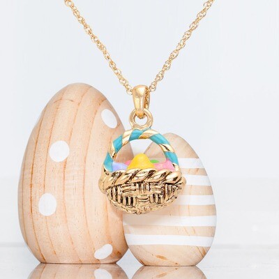 Enamel Easter Egg Basket Pendant Necklace