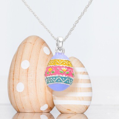 Enamel Easter Egg Pendant Necklace - SILVERTONE
