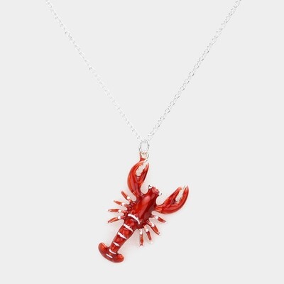3D Lobster Pendant Necklace - SILVERTONE