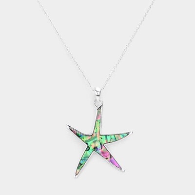 Abalone Starfish Pendant Necklace - SILVERTONE
