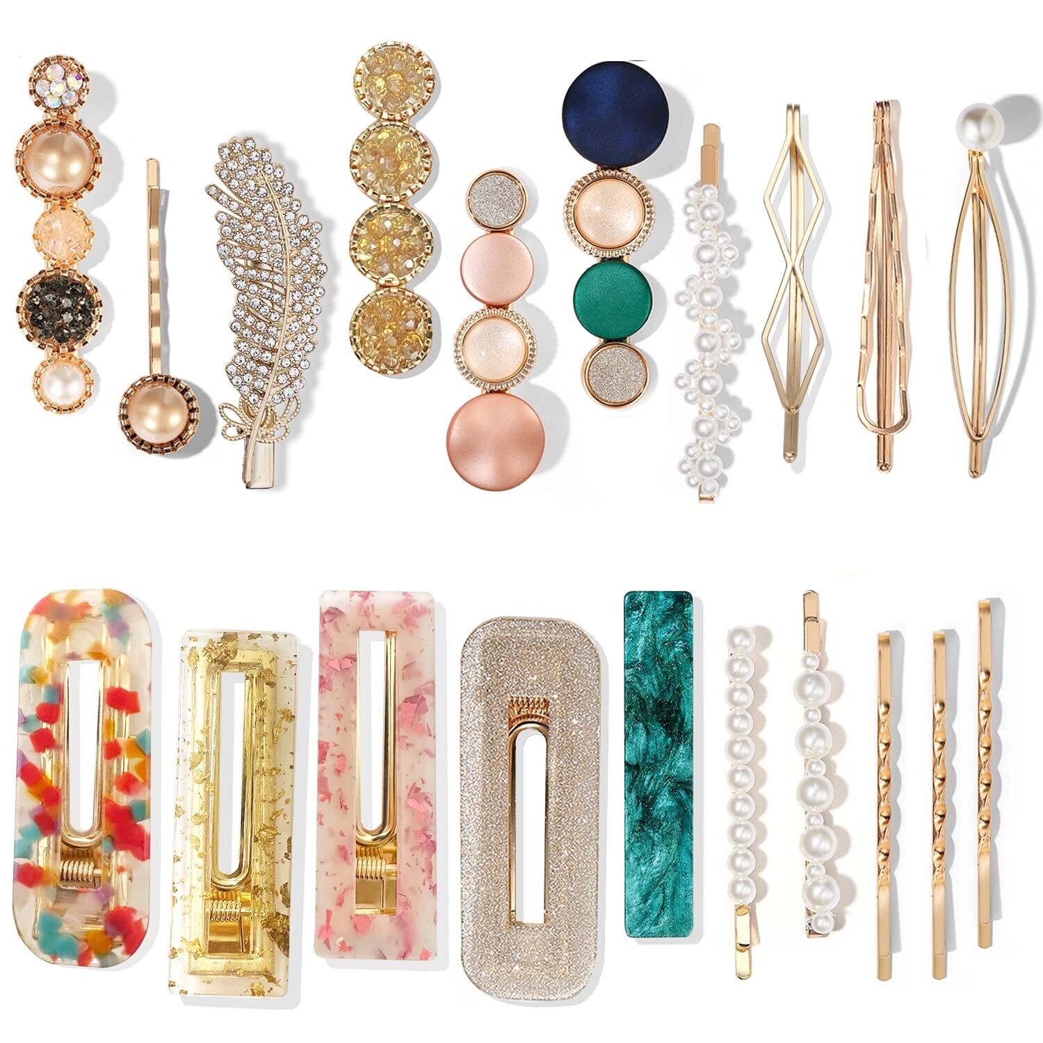 20 PCS Macaron Pearl Acrylic Resin Fashion Hair Clips Set