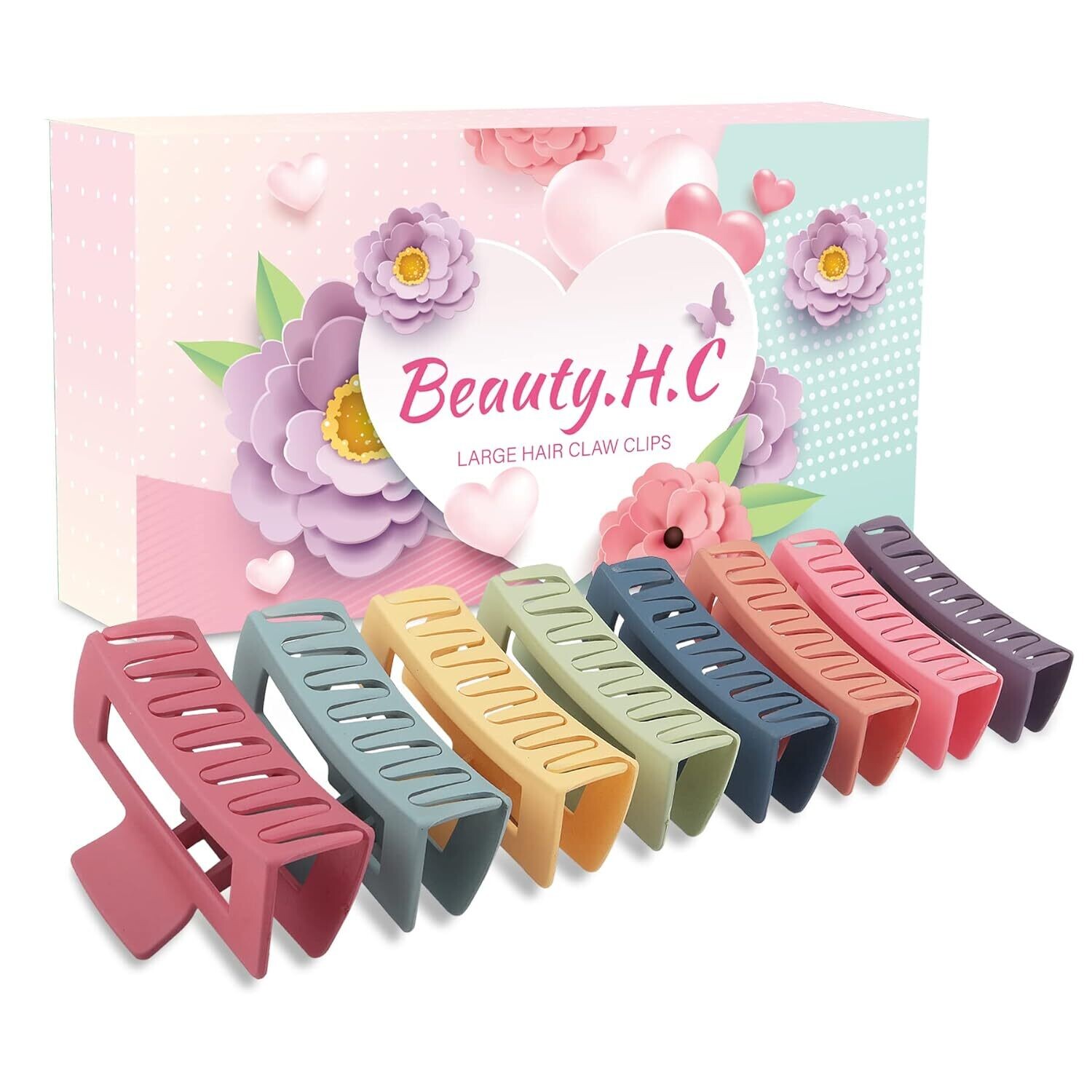 4 inch Large Hair Claw Clips Colorful Square- 8 PACK