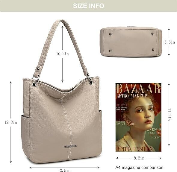 Montana West Stone Washed Leather Hobo Purse with MAtching Wallet - 2 PIECE SET  KHAKI