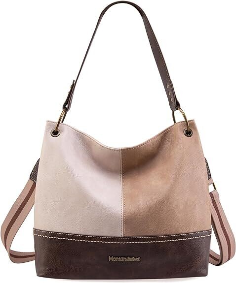Montana West Hobo Bag Purse- 3 TONE BEIGE