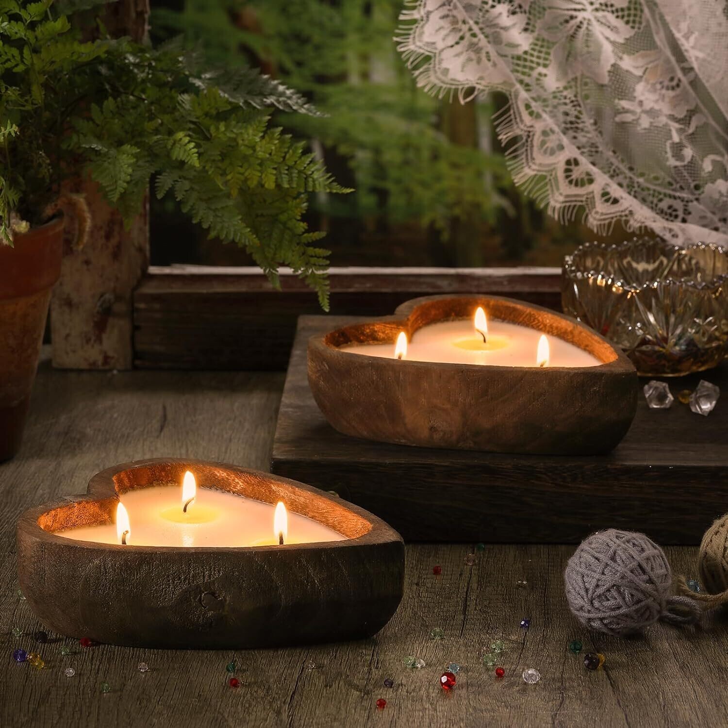 SPECIALTY CANDLE - HEART SHAPED 3 Wick Dough Bowl Candle  COCONUT SCENT .