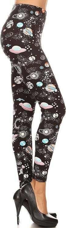 High Waisted Print Leggings - SPACE STYLE