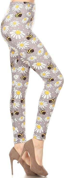 HIGH WAISTED PRINT LEGGINGS - DAISIES BUZZ