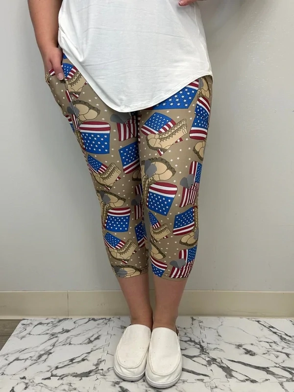 CAPRI LEGGINGS -    MILITARY PATRIOTIC WITH POCKETS