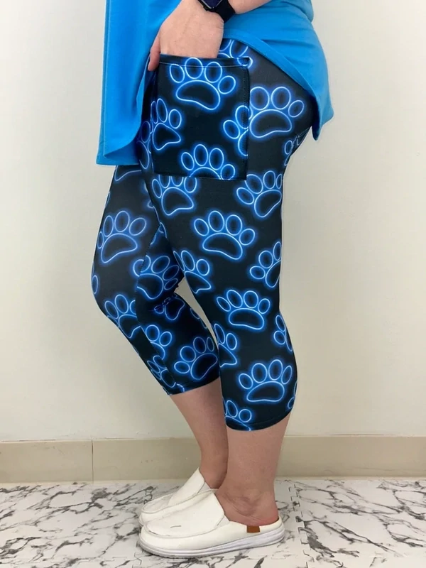 CAPRI LEGGINGS -  BLUE PAW PRINT WITH POCKETS