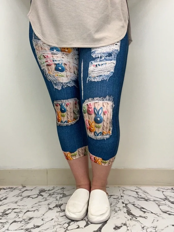 CAPRI LEGGINGS -   BUNNY PATCH DENIM WITH POCKETS