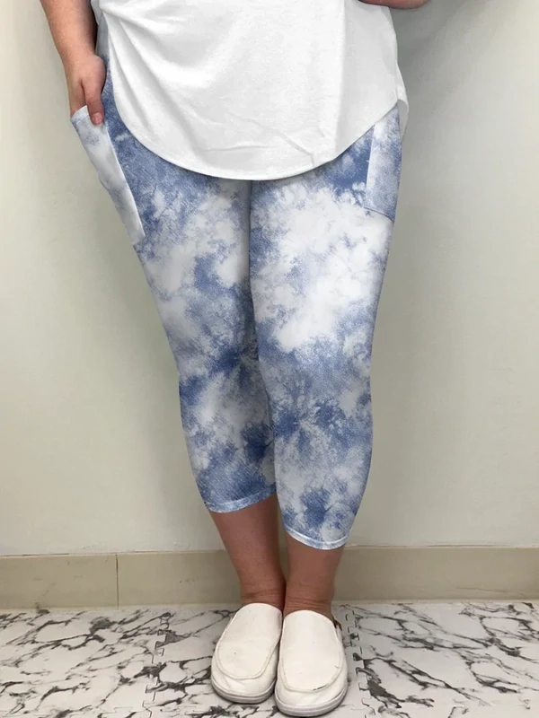 CAPRI LEGGINGS -    DARK BLUE TIE DYE WITH POCKETS