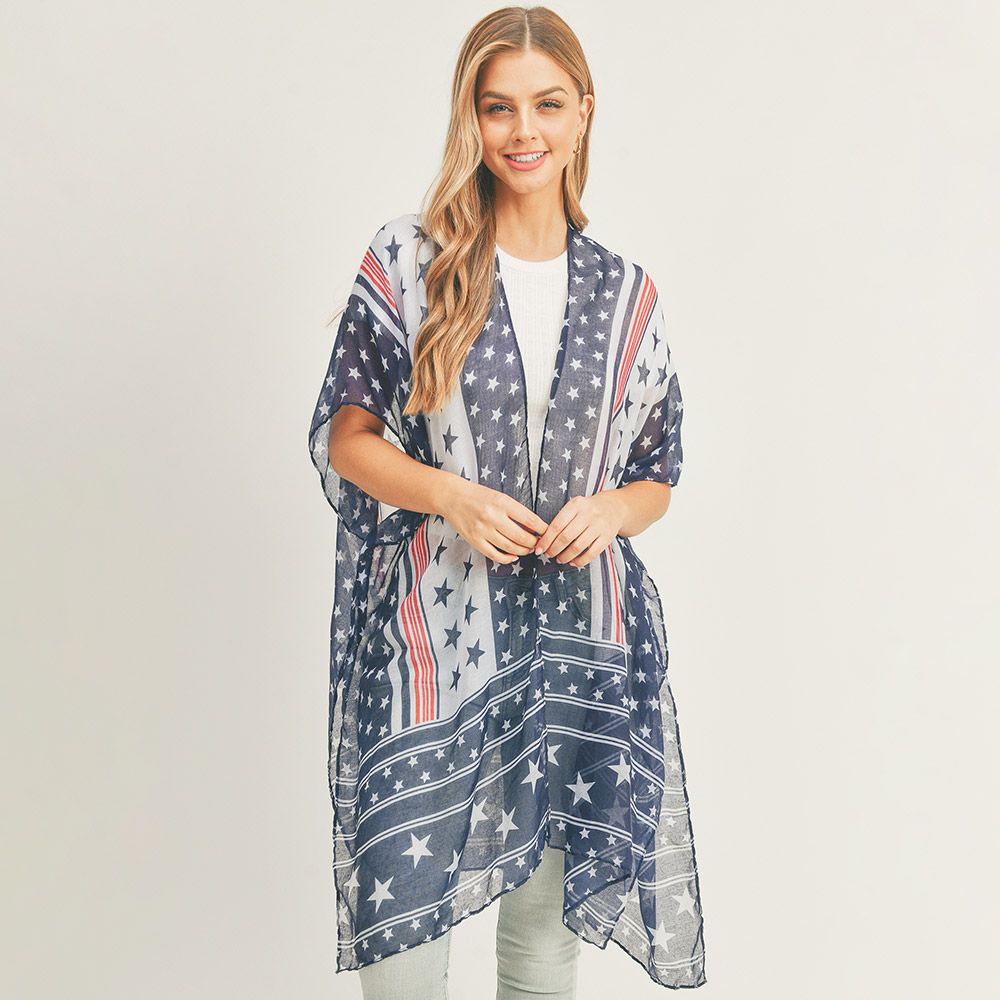 American USA Flag Kimono - NAVY