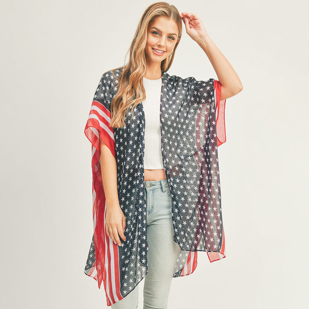 American USA Flag Print Kimono - AMERICANA IN NAVY