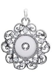 SNAP NECKLACE BASE W/CHAIN - SCROLLED FLOWER W/CRYSTALS