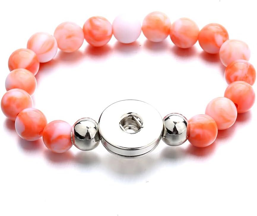 BEADED STRETCHABLE SNAP BRACELET - CORAL