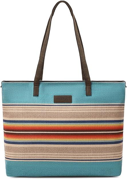 Wrangler Tote Purse Bag Aztec Canvas Shoulder Bag - TURQUOISE FOREST