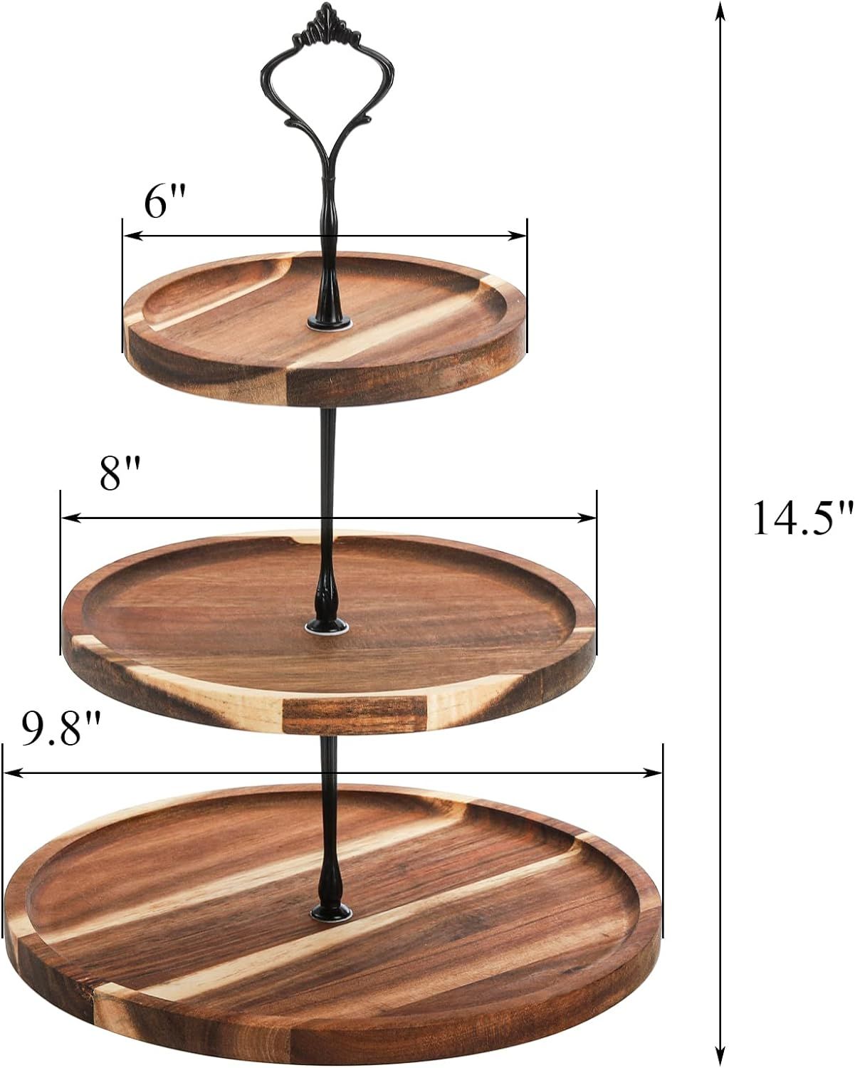 Tiered Tray Three Tiered Farmhouse Style - Round Brown Bamboo