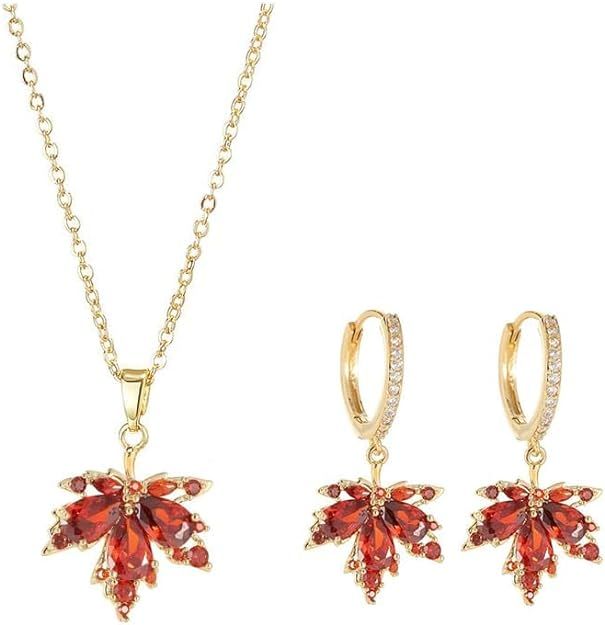 MAPLE LEAF NECKLACE &amp; EARRINGS SET